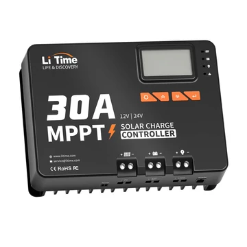 LiTime 30A MPPT 12V/24V Napelemes töltő vezérlő beépített Bluetooth-szal 